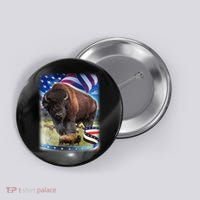 American Bison USA Flag Buffalo Button thumb 0