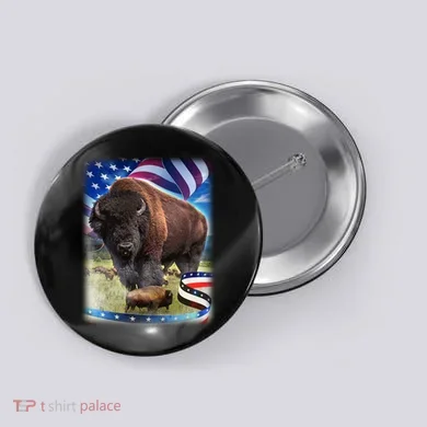 American Bison USA Flag Buffalo Button
