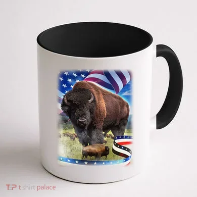 American Bison USA Flag Buffalo Coffee Mug back