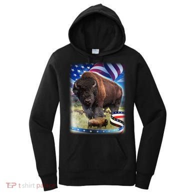 American Bison USA Flag Buffalo Women's Hoodie