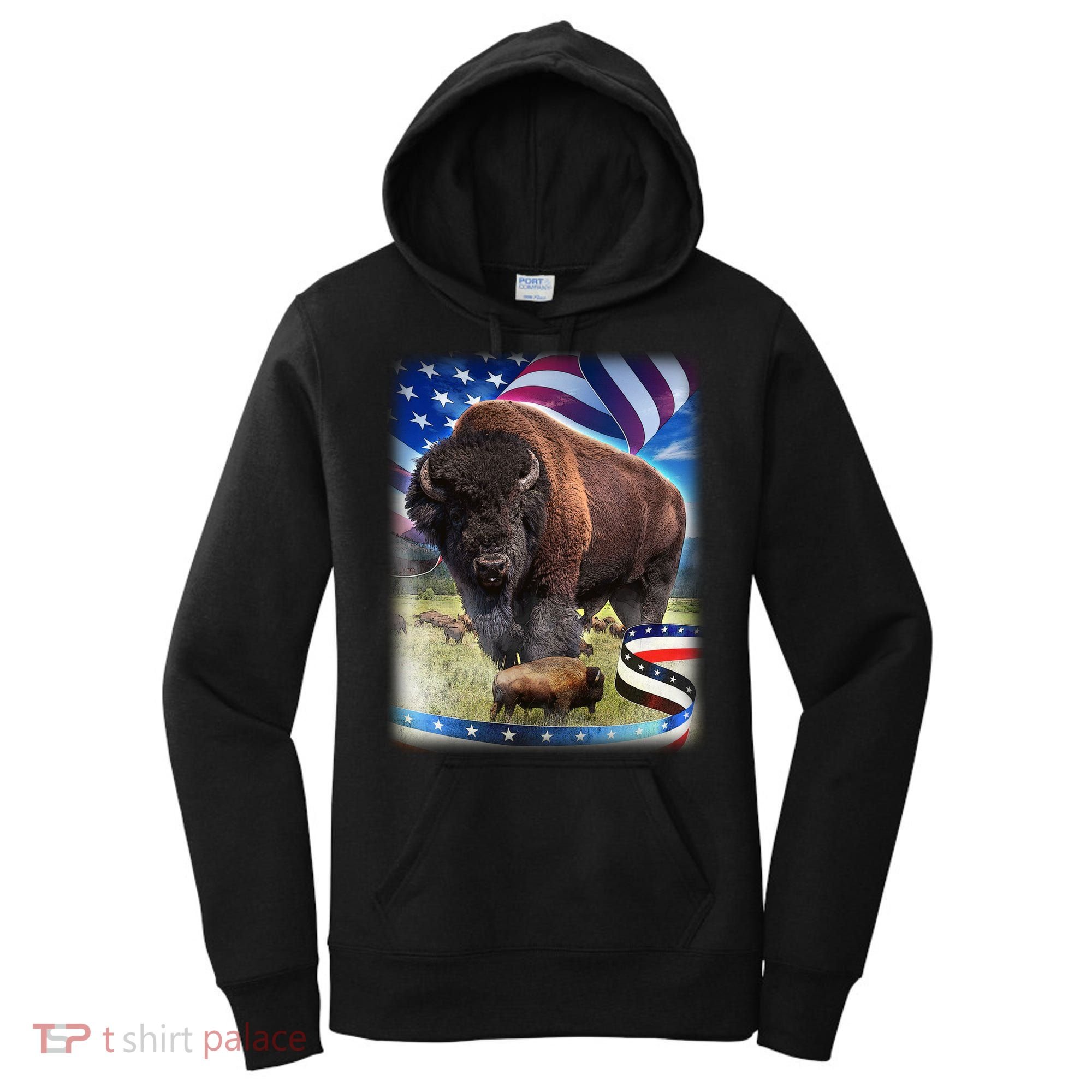 American Bison USA Flag Buffalo Women's Hoodie