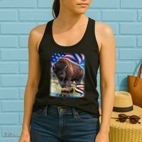 American Bison USA Flag Buffalo Women's Tank Top thumb 2