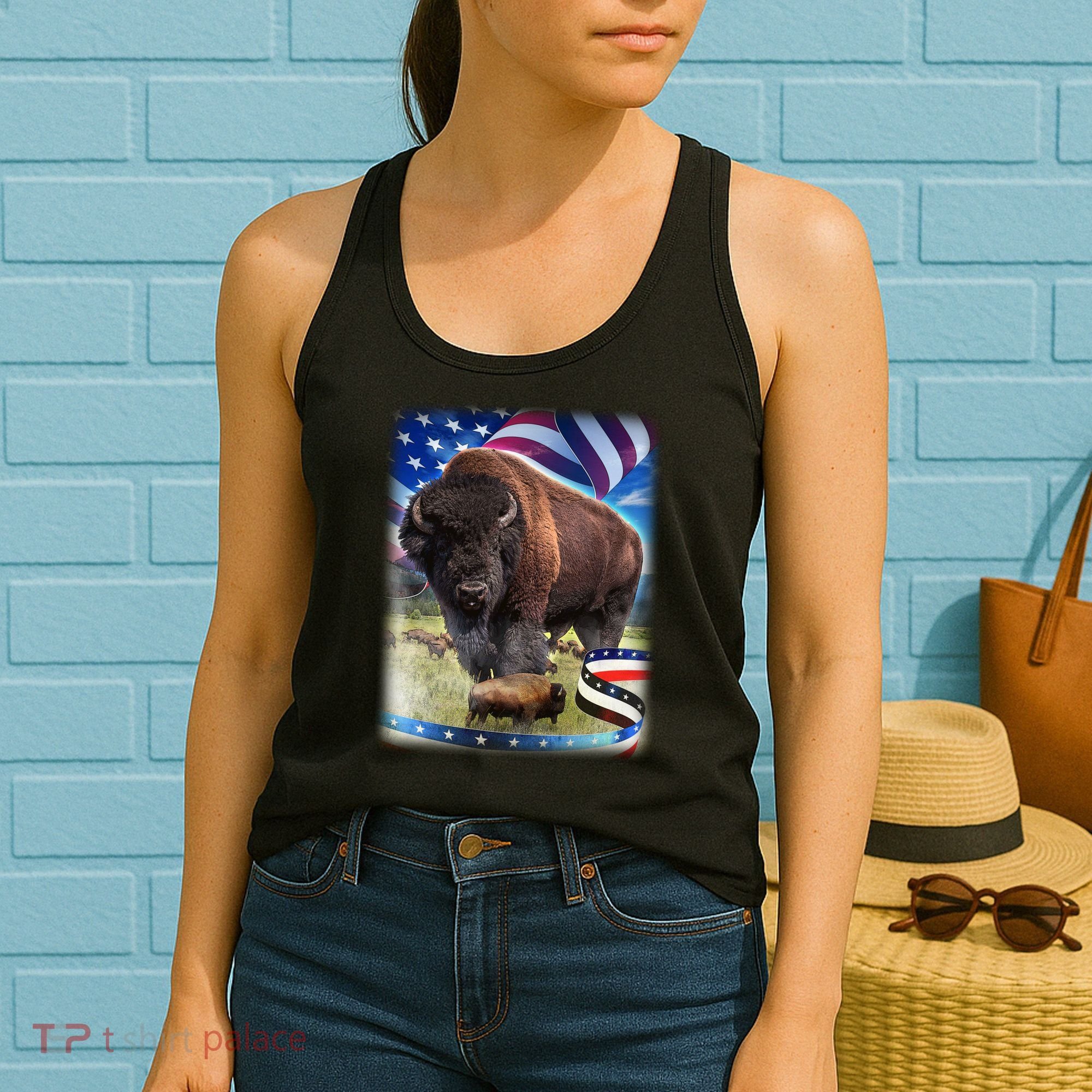 American Bison USA Flag Buffalo Women's Tank Top
