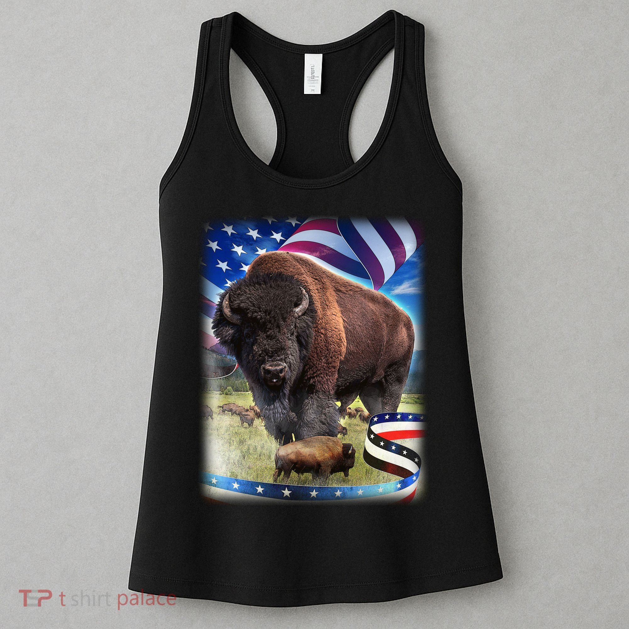 American Bison USA Flag Buffalo Women's Tank Top