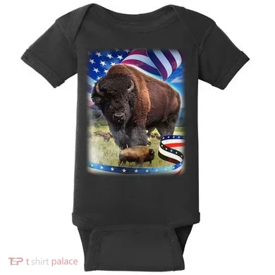 American Bison USA Flag Buffalo Baby Bodysuit