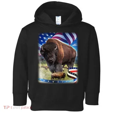 American Bison USA Flag Buffalo Toddler Hoodie