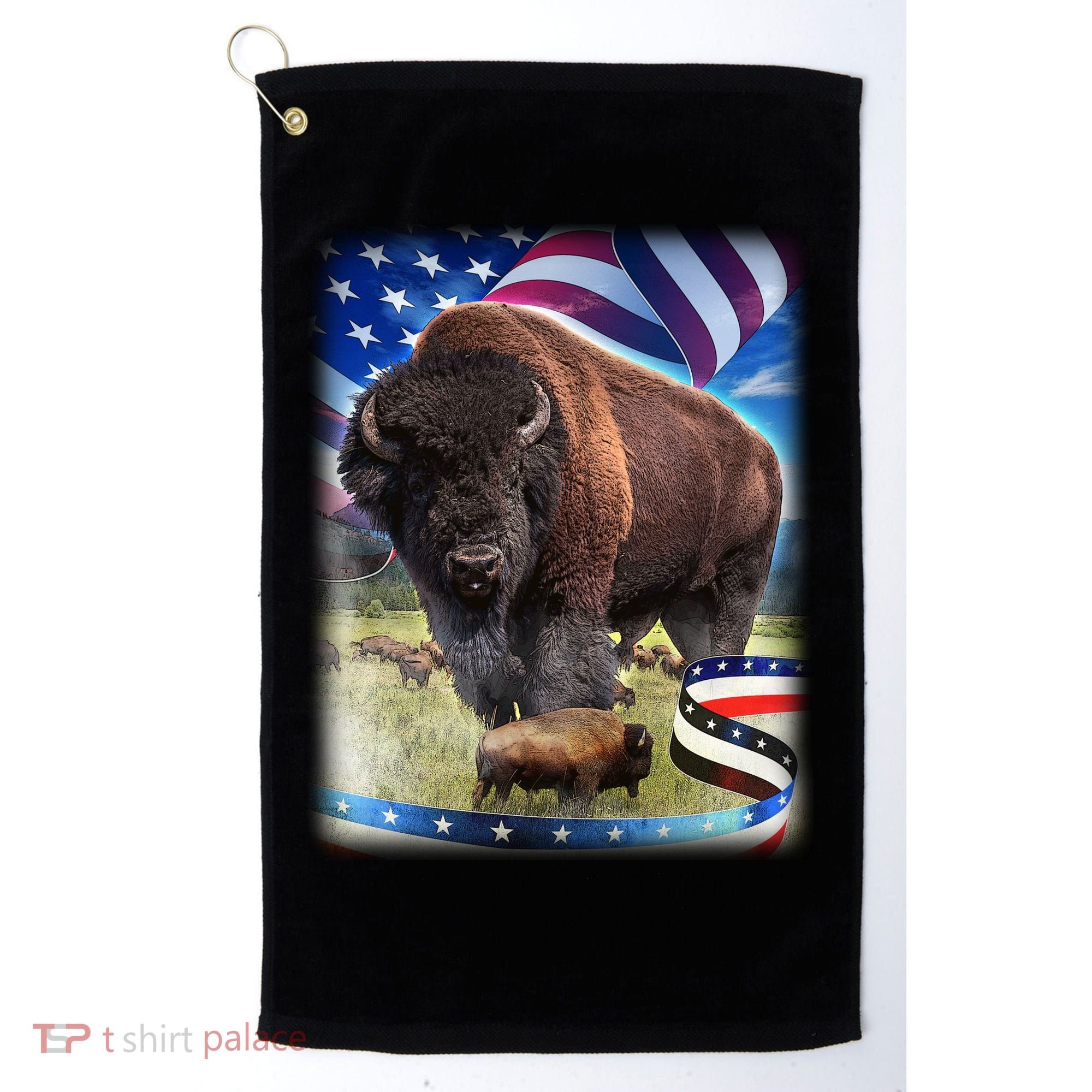American Bison USA Flag Buffalo Golf Towel