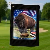 American Bison USA Flag Buffalo Golf Towel thumb 1