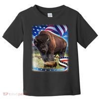 American Bison USA Flag Buffalo Toddler T-Shirt thumb 0