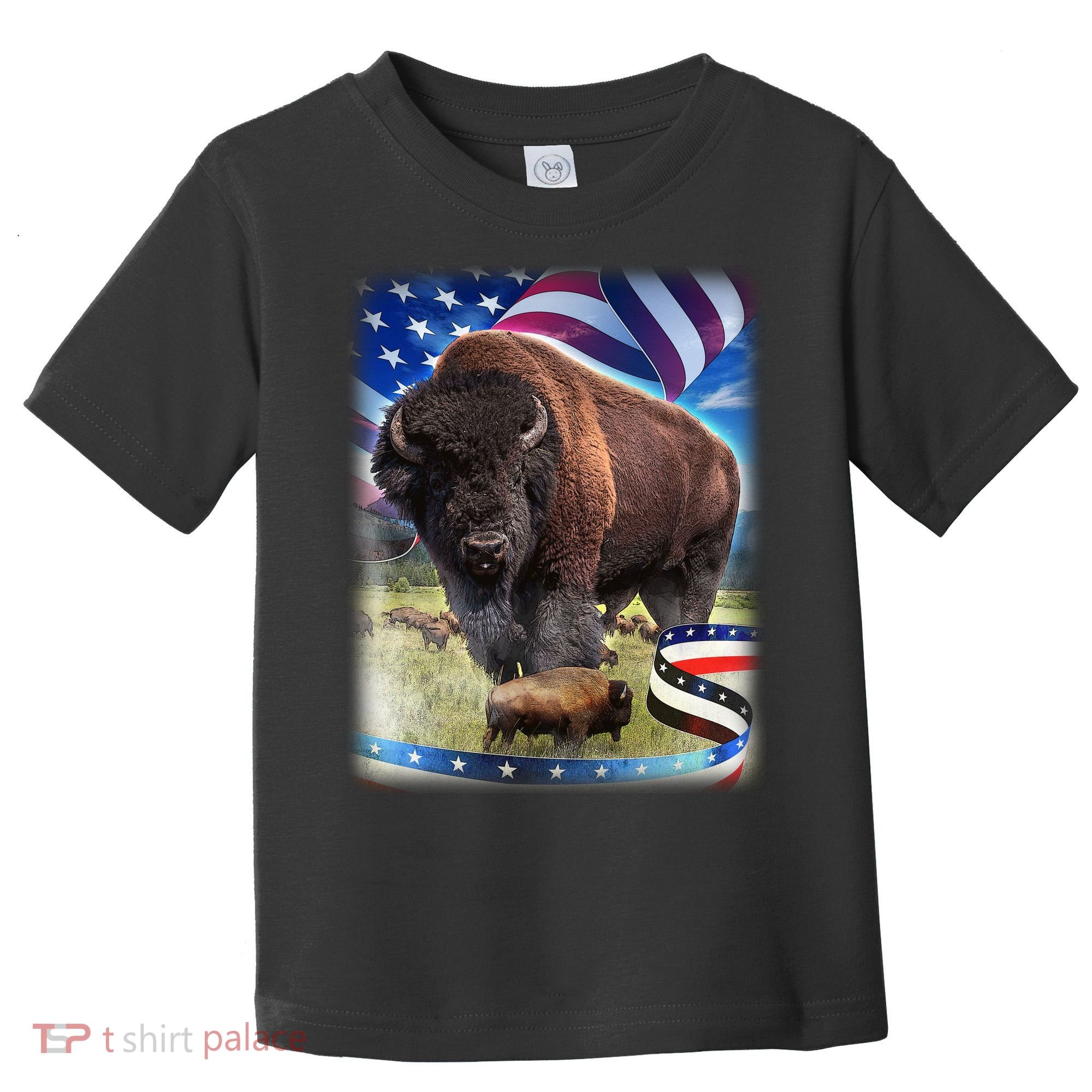 American Bison USA Flag Buffalo Toddler T-Shirt