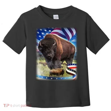 American Bison USA Flag Buffalo Toddler T-Shirt