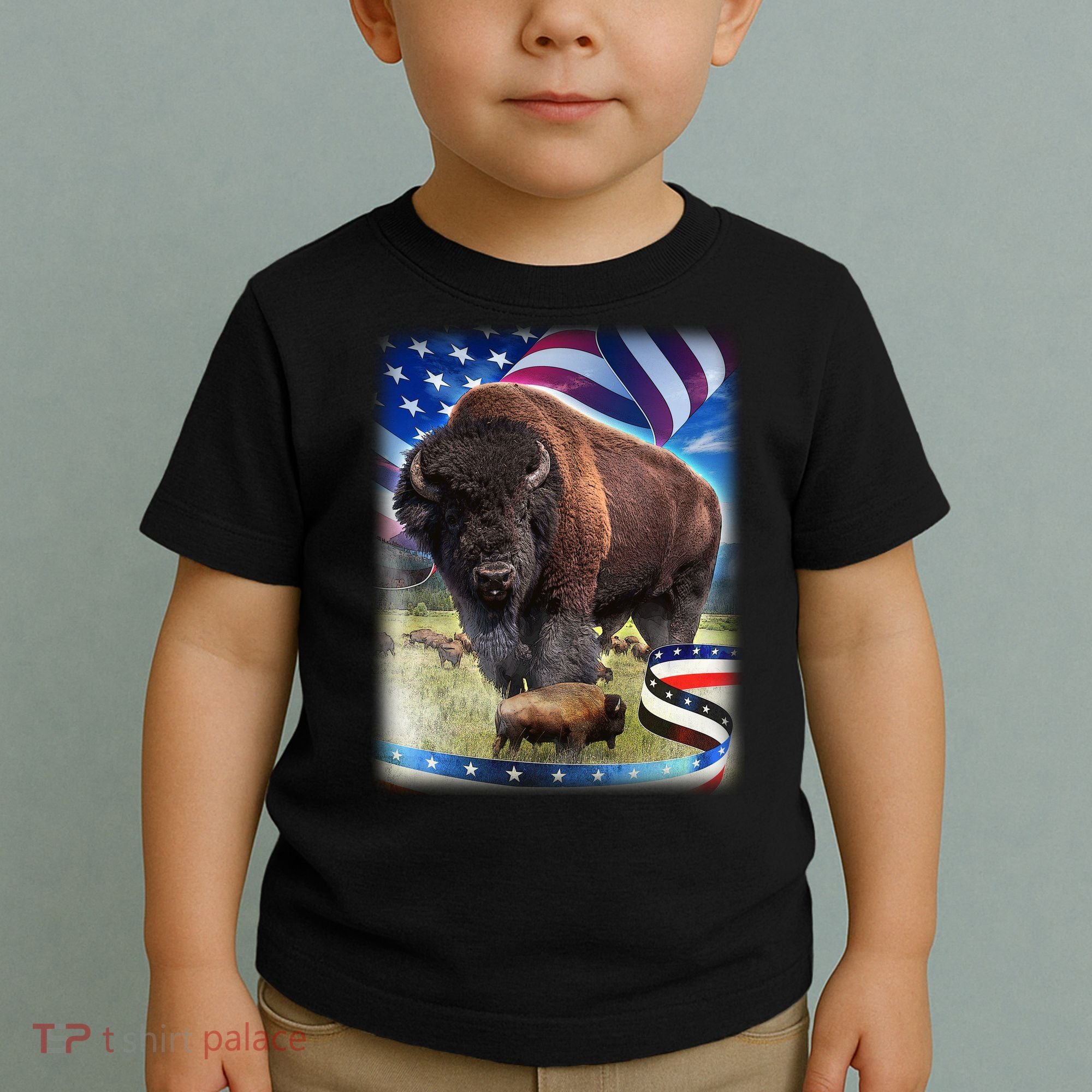 American Bison USA Flag Buffalo Toddler T-Shirt