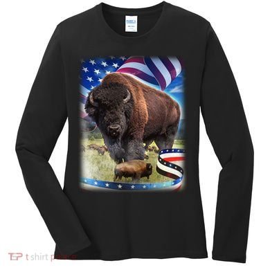 American Bison USA Flag Buffalo Women's Long Sleeve Shirt