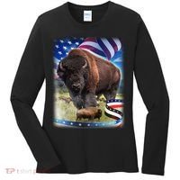 American Bison USA Flag Buffalo Women's Long Sleeve Shirt thumb 0
