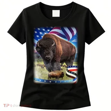 American Bison USA Flag Buffalo Women's T-Shirt