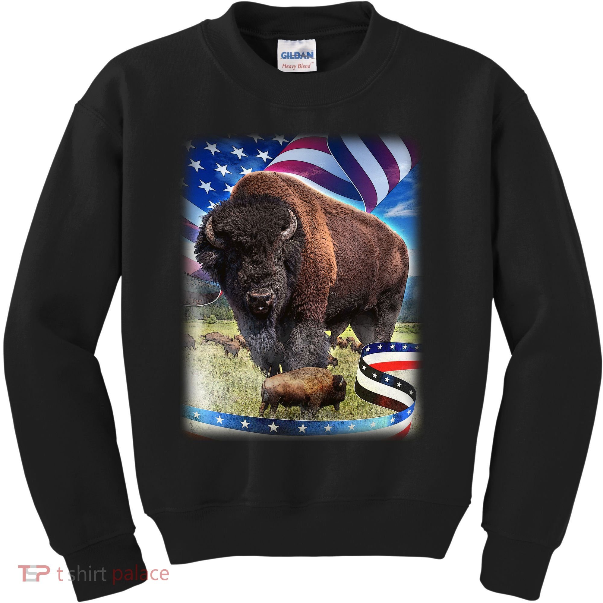 American Bison USA Flag Buffalo Kids Sweatshirt