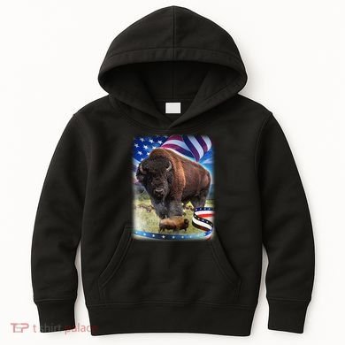 American Bison USA Flag Buffalo Kids Hoodie