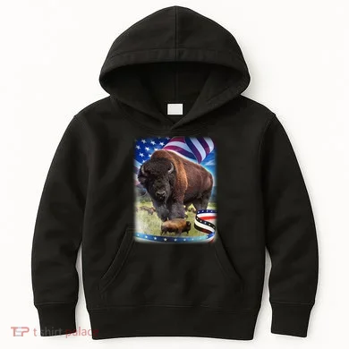 American Bison USA Flag Buffalo Kids Hoodie