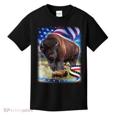 American Bison USA Flag Buffalo Kids T-Shirt