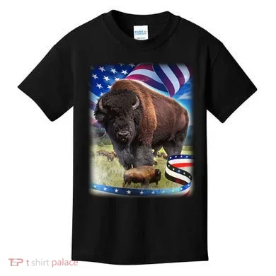 American Bison USA Flag Buffalo Kids T-Shirt