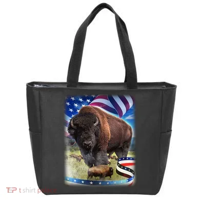 American Bison USA Flag Buffalo Tote Bag