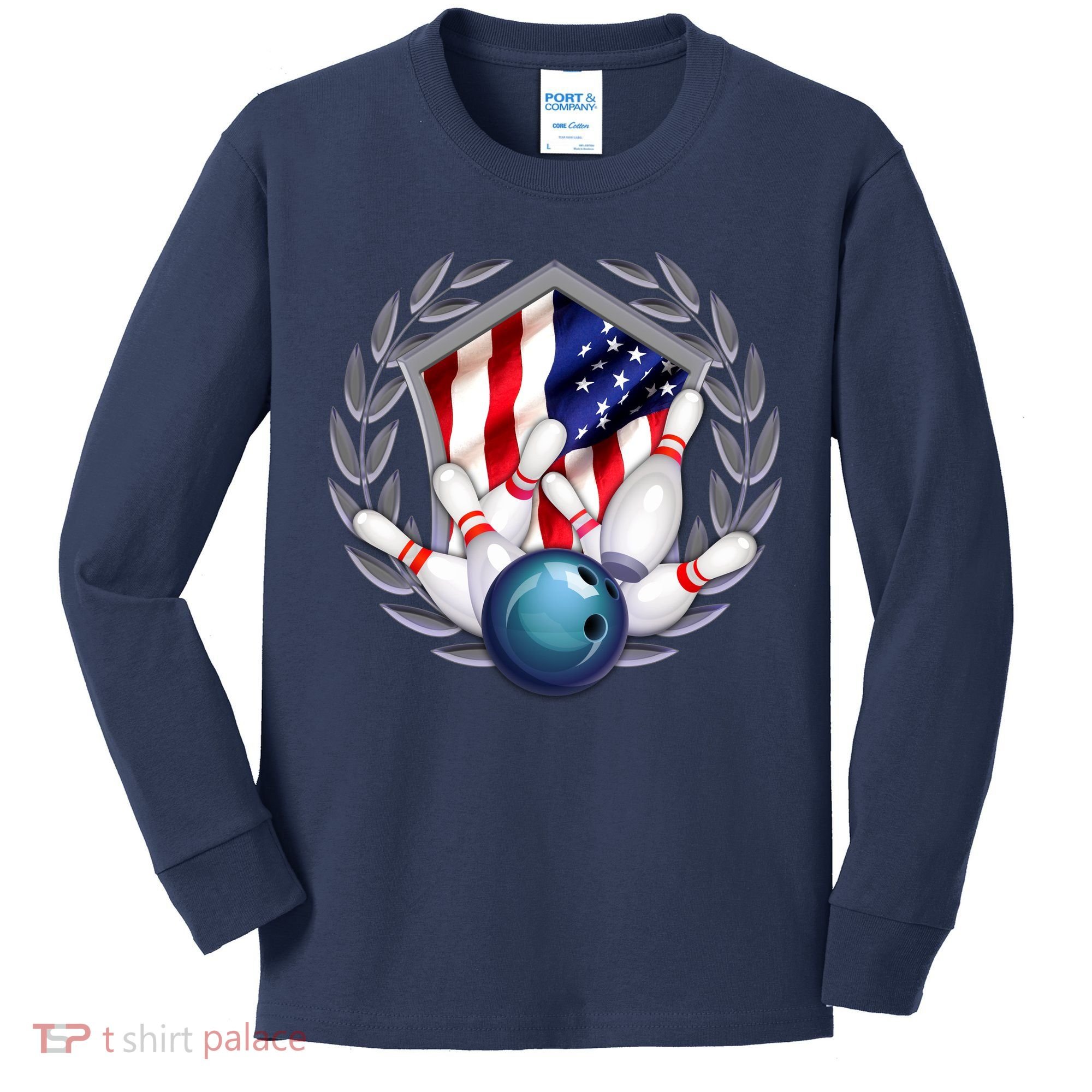 American Bowling Team Flag Kids Long Sleeve Shirt