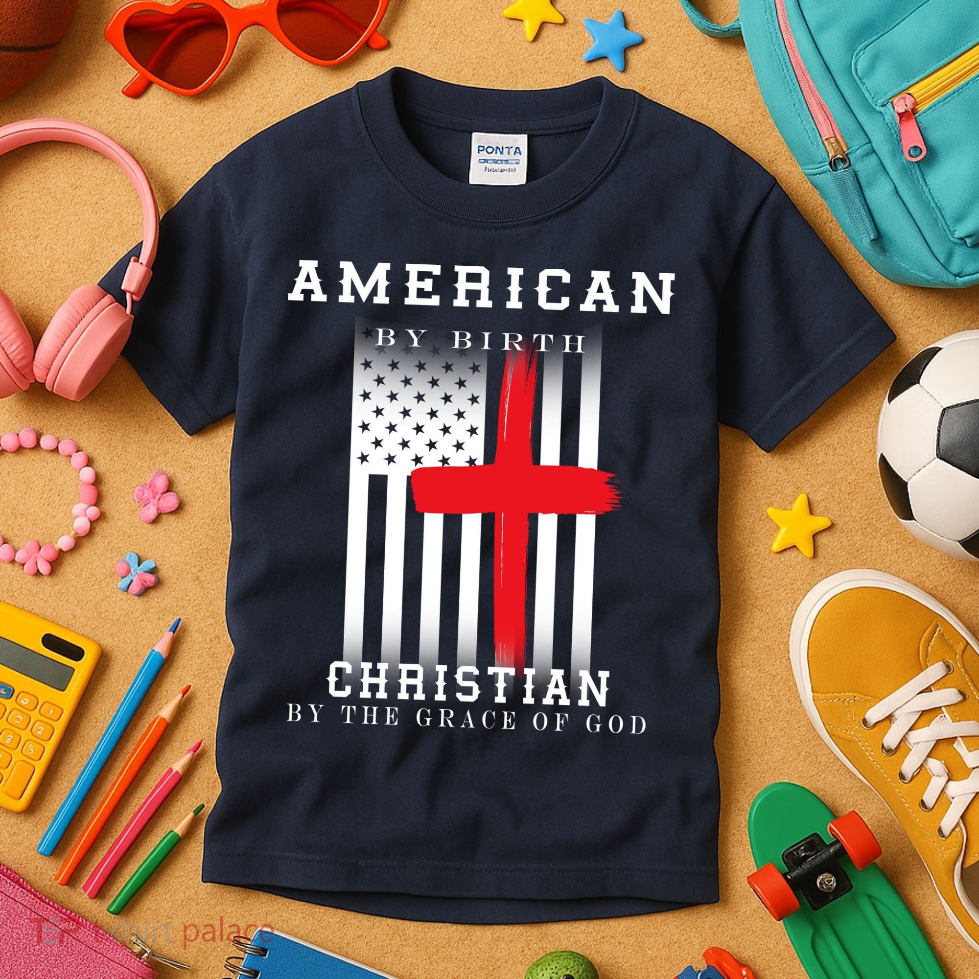 American By Birth Christian By The Grace Of God Kids T-Shirt