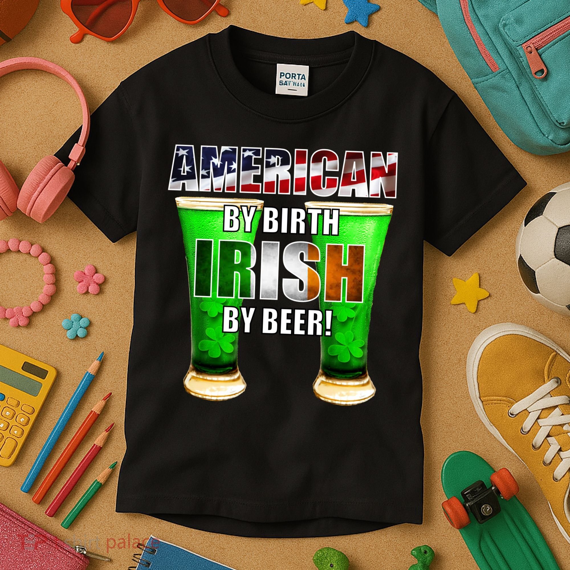American By Birth Irish By Beer St. Patrick's Day Kids T-Shirt