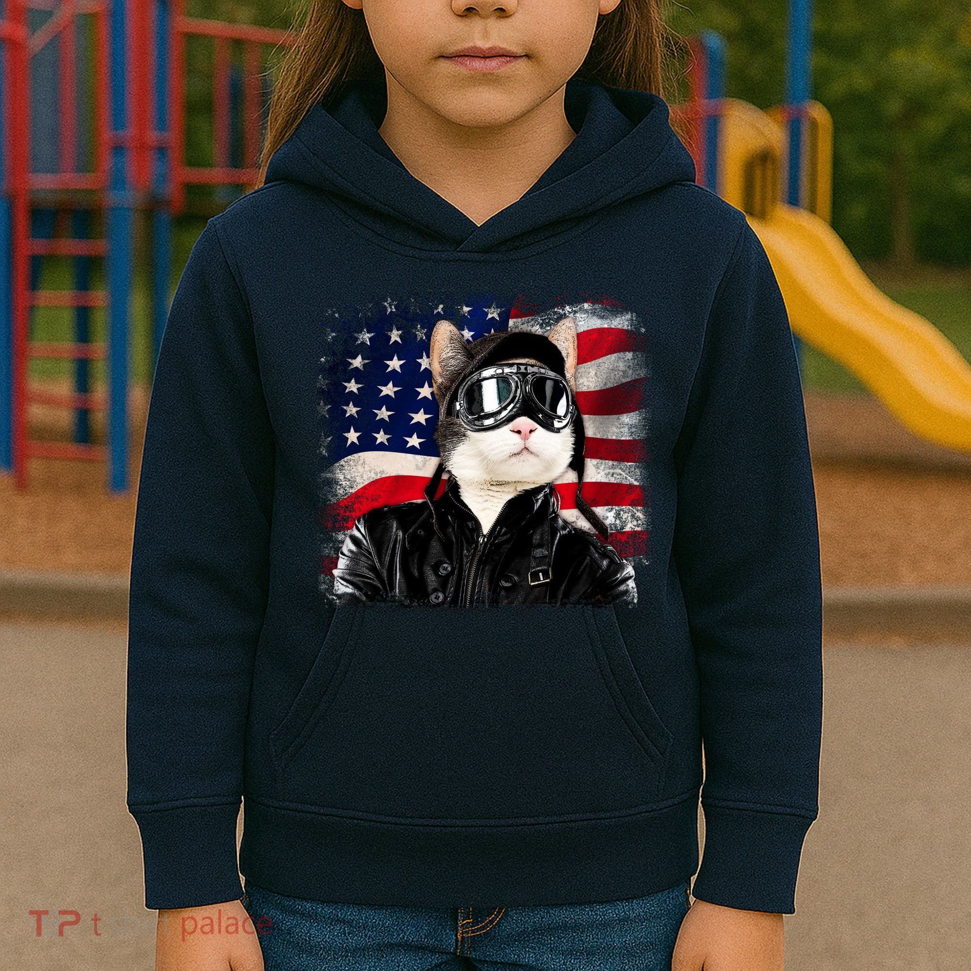 American Cat Air Force Pilot  Kids Hoodie