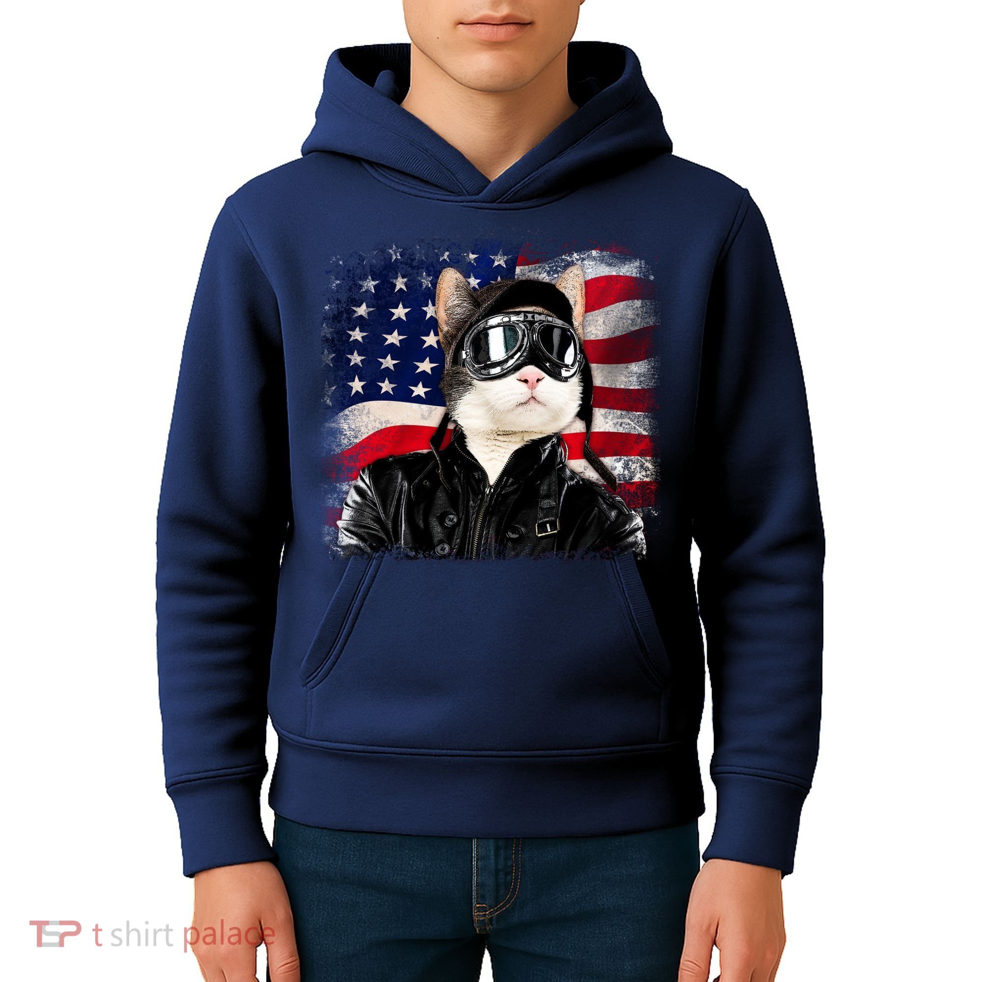 American Cat Air Force Pilot  Kids Hoodie