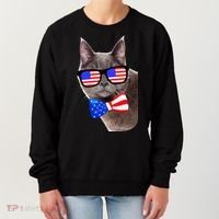 American Cat With USA Glasses And Bow Tie Women's Sweatshirt thumb 0