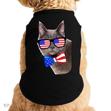 American Cat With USA Glasses And Bow Tie Doggie Tank
