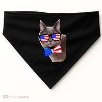 American Cat With USA Glasses And Bow Tie USA-Made Doggie Bandana thumb 0