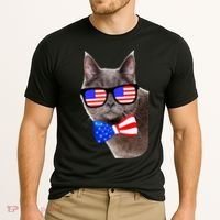 American Cat With USA Glasses And Bow Tie Cooling Performance Crew T-Shirt thumb 2