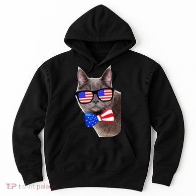 American Cat With USA Glasses And Bow Tie Hoodie