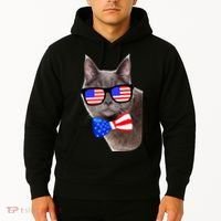 American Cat With USA Glasses And Bow Tie Hoodie thumb 2