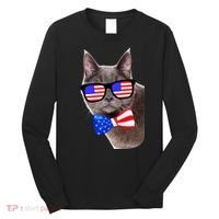 American Cat With USA Glasses And Bow Tie Long Sleeve Shirt thumb 0