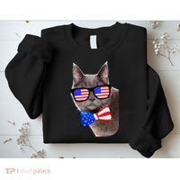 American Cat With USA Glasses And Bow Tie Sweatshirt thumb 2