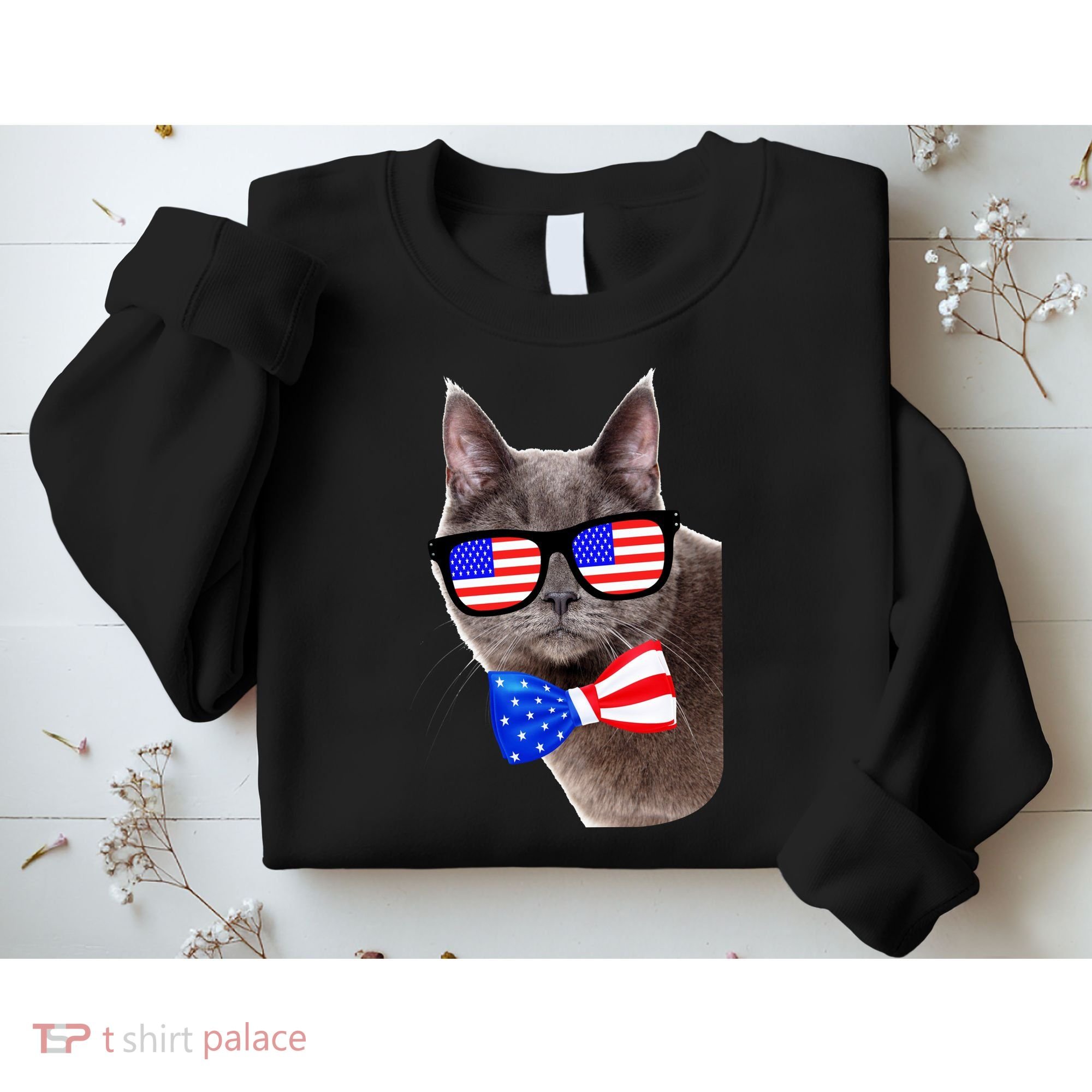 American Cat With USA Glasses And Bow Tie Sweatshirt