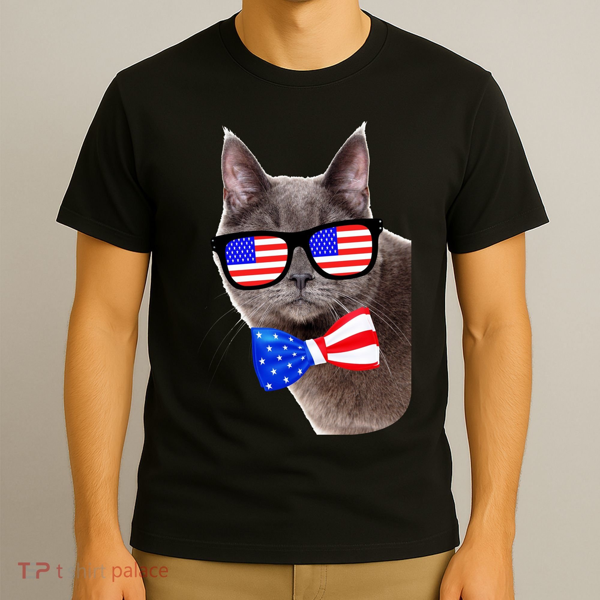American Cat With USA Glasses And Bow Tie T-Shirt