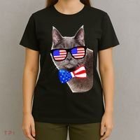 American Cat With USA Glasses And Bow Tie T-Shirt thumb 4