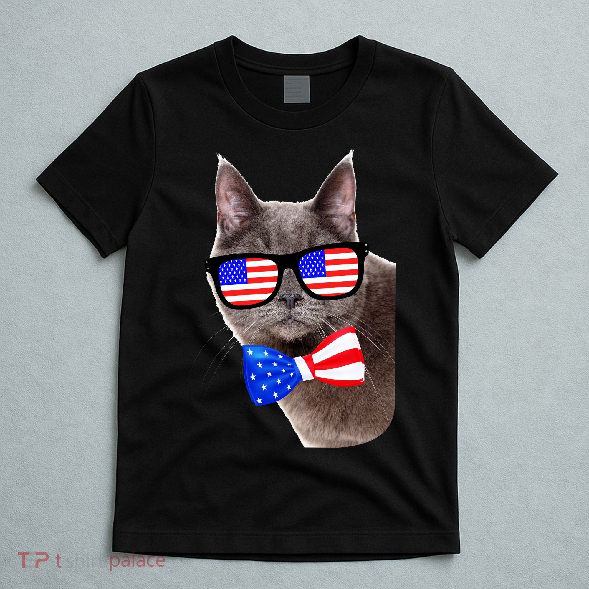 American Cat With USA Glasses And Bow Tie T-Shirt