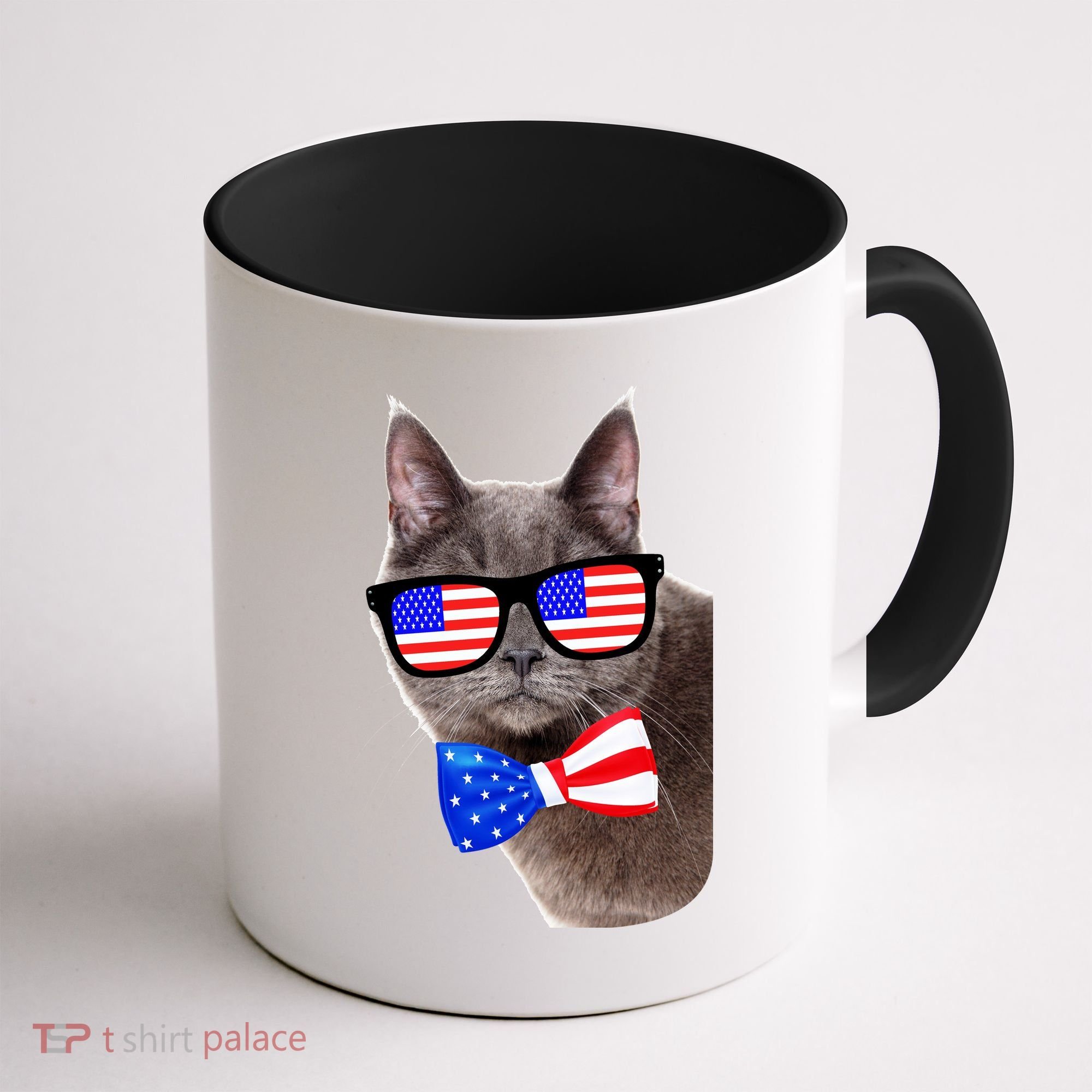 American Cat With USA Glasses And Bow Tie Coffee Mug