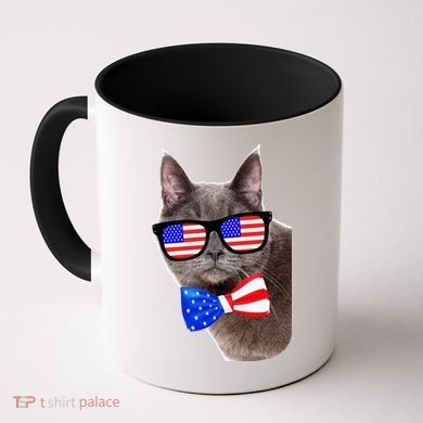 American Cat With USA Glasses And Bow Tie Coffee Mug