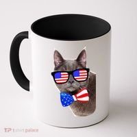 American Cat With USA Glasses And Bow Tie Coffee Mug thumb 0