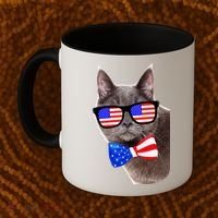 American Cat With USA Glasses And Bow Tie Coffee Mug thumb 2