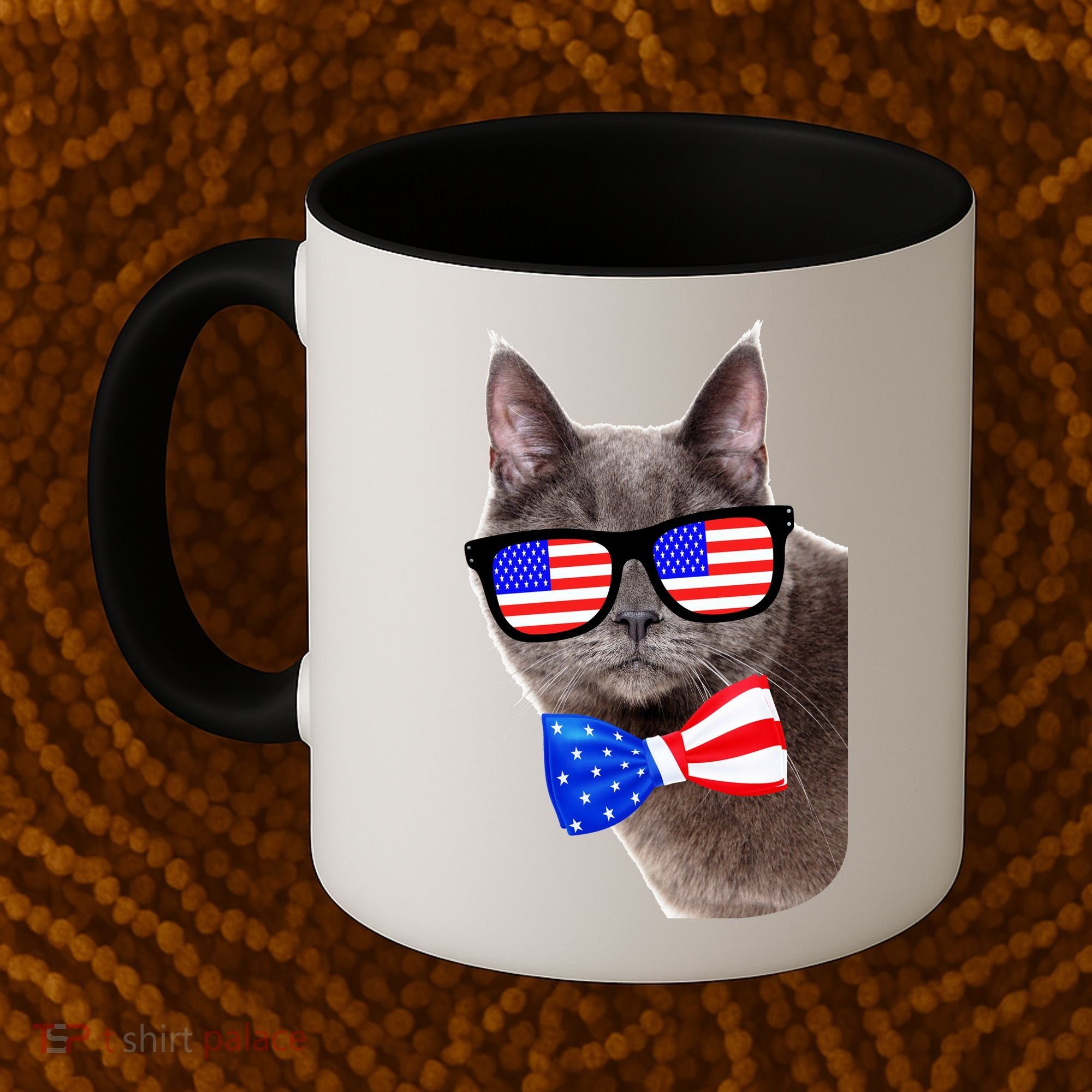 American Cat With USA Glasses And Bow Tie Coffee Mug