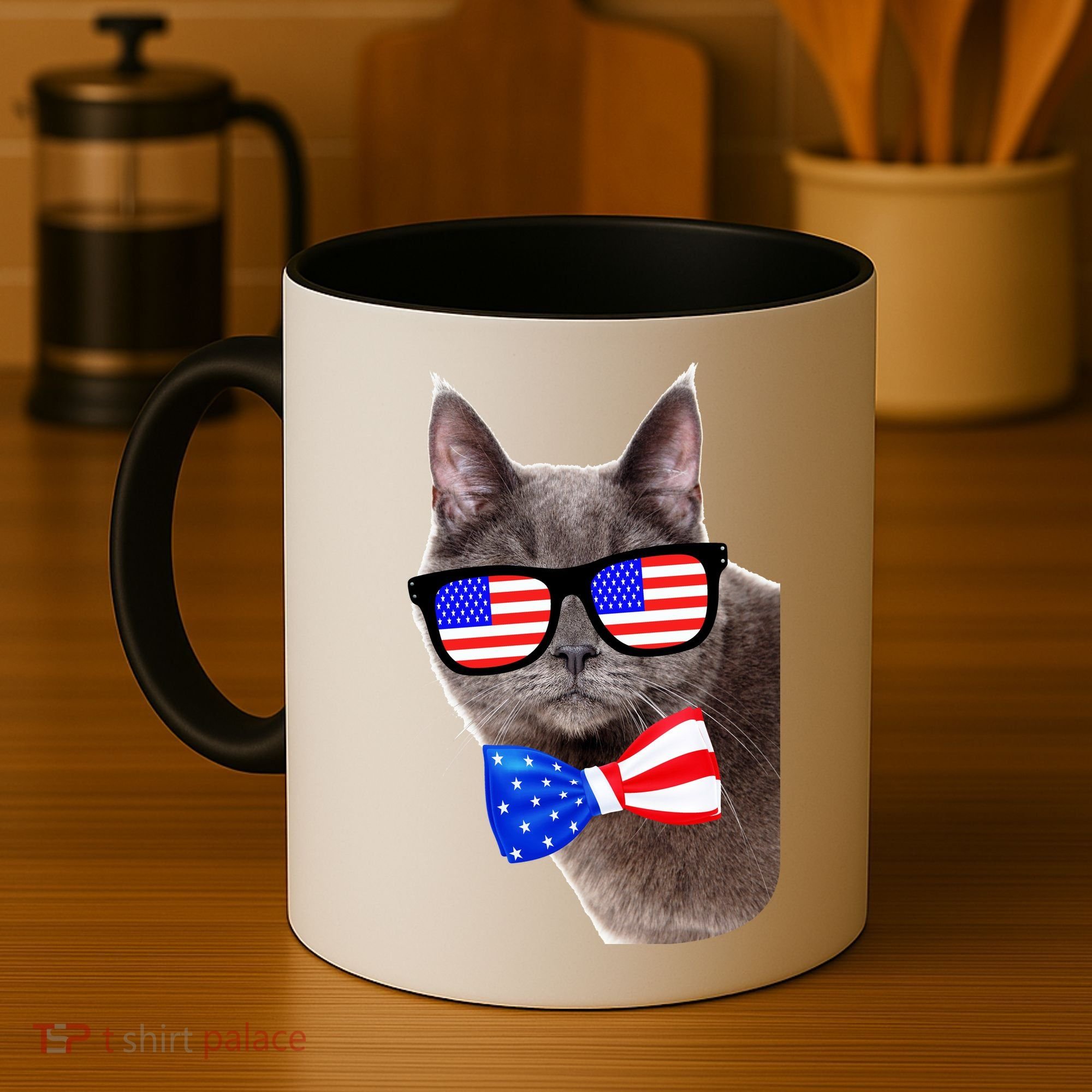 American Cat With USA Glasses And Bow Tie Coffee Mug
