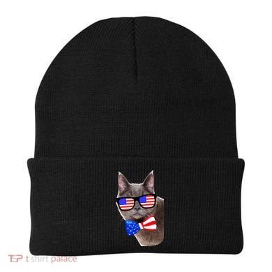 American Cat With USA Glasses And Bow Tie Beanie