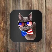 American Cat With USA Glasses And Bow Tie Coaster thumb 0